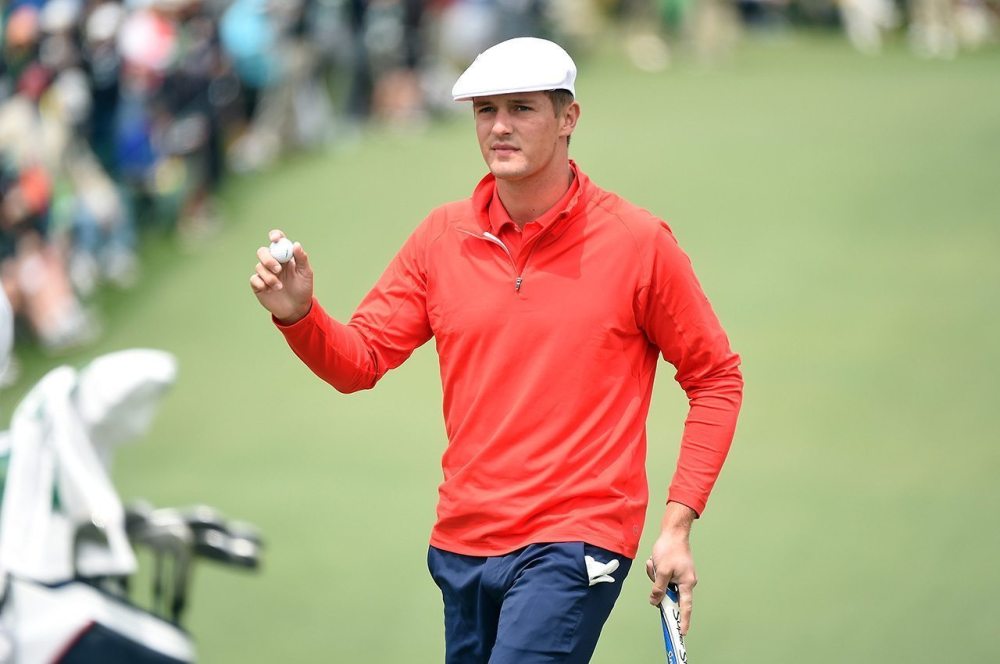 Amateur Bryson DeChambeau walks to the second green during the final round of the 2016 Masters Tournament at Augusta National Golf Club.