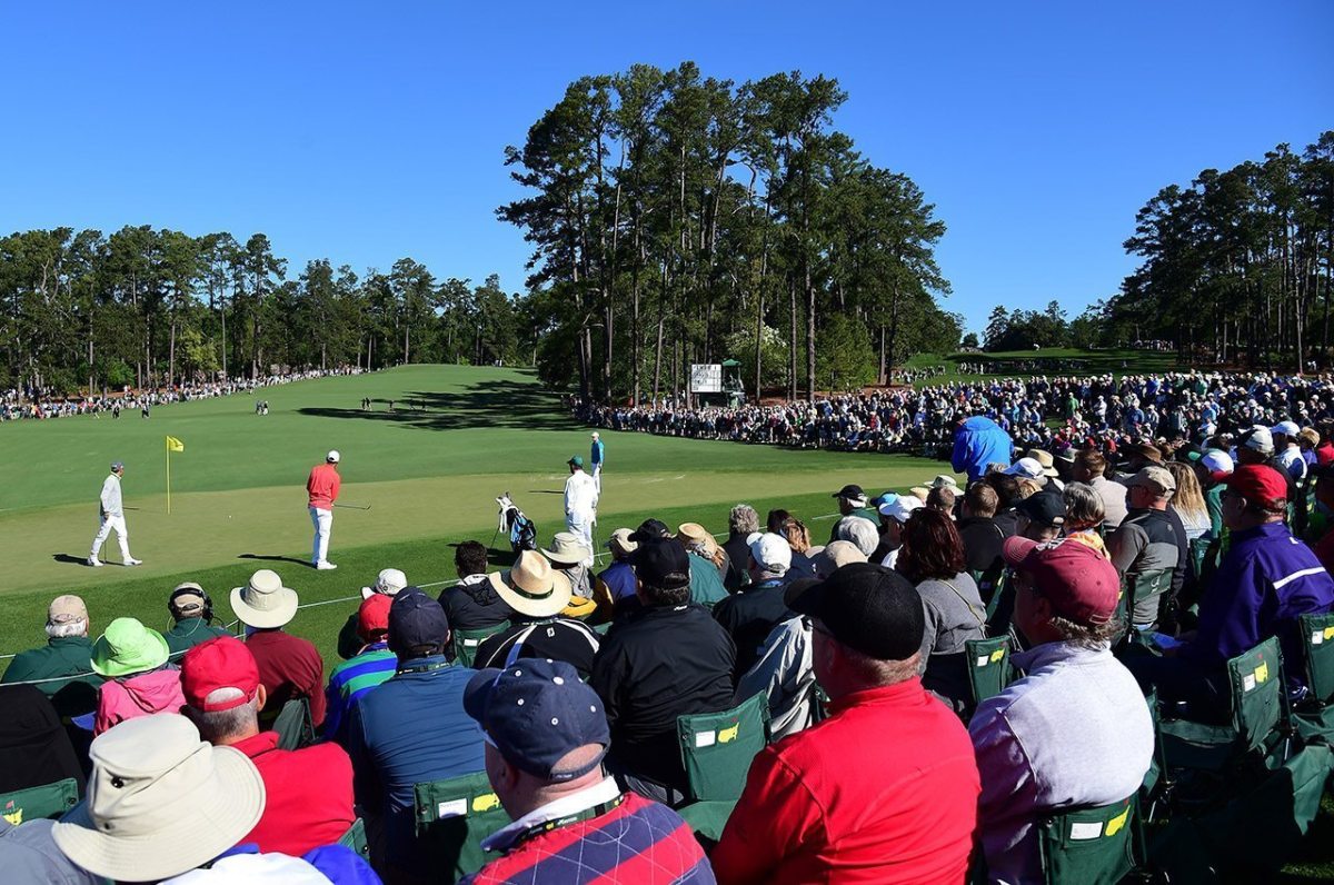 Amateur Cheng Jin of China plays a shot to the second green during the first round of the 2016 Masters Tournament at Augusta National Golf Club.