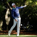 Chris Kirk plays his shot from the second tee during the first round of the 2016 Masters Tournament at Augusta National Golf Club.