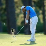 Martin Kaymer plays his second shot on the 17th hole during the first round of the 2016 Masters Tournament at Augusta National Golf Club.