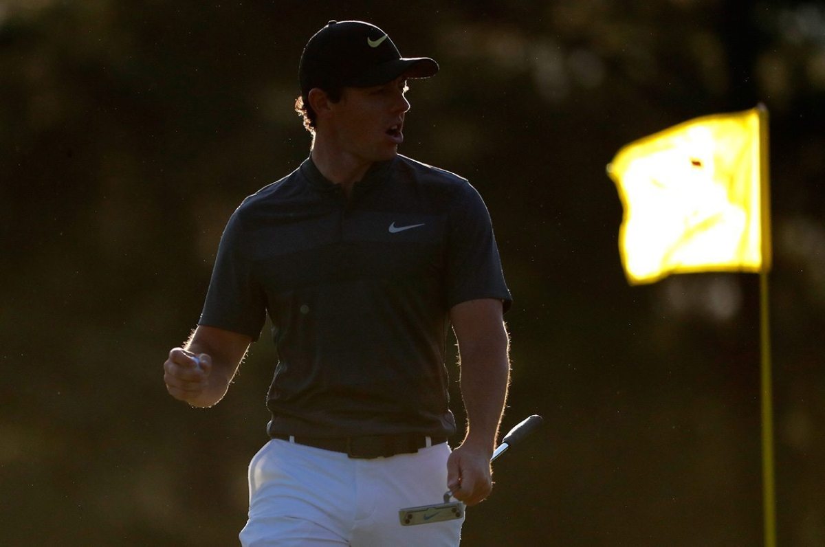 Rory McIlroy on the 17th green during the first round of the 2016 Masters Tournament at Augusta National Golf Club.