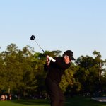 Honorary starter Gary Player plays his shot from the first tee during the ceremonial tee off to start the first round of the 2016 Masters Tournament at Augusta National Golf Club.