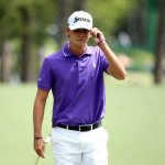 Smylie Kaufman reacts on the first hole during the final round of the 2016 Masters Tournament at Augusta National Golf Club.
