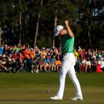 Danny Willett after finishing on the 18th green during the final round of the 2016 Masters Tournament at Augusta National Golf Club.