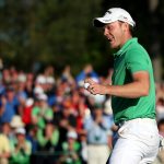 Danny Willett reacts after finishing on the 18th green during the final round of the 2016 Masters Tournament at Augusta National Golf Club.