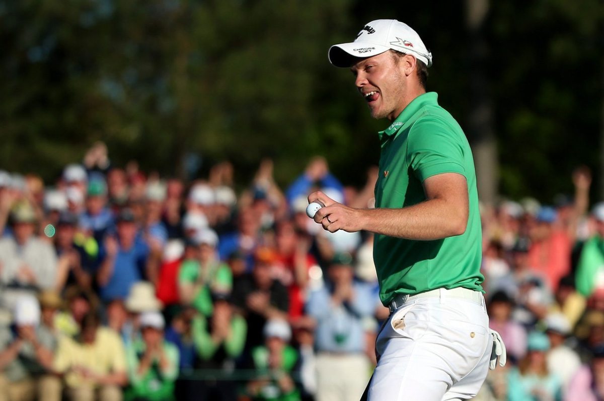 Danny Willett reacts after finishing on the 18th green during the final round of the 2016 Masters Tournament at Augusta National Golf Club.