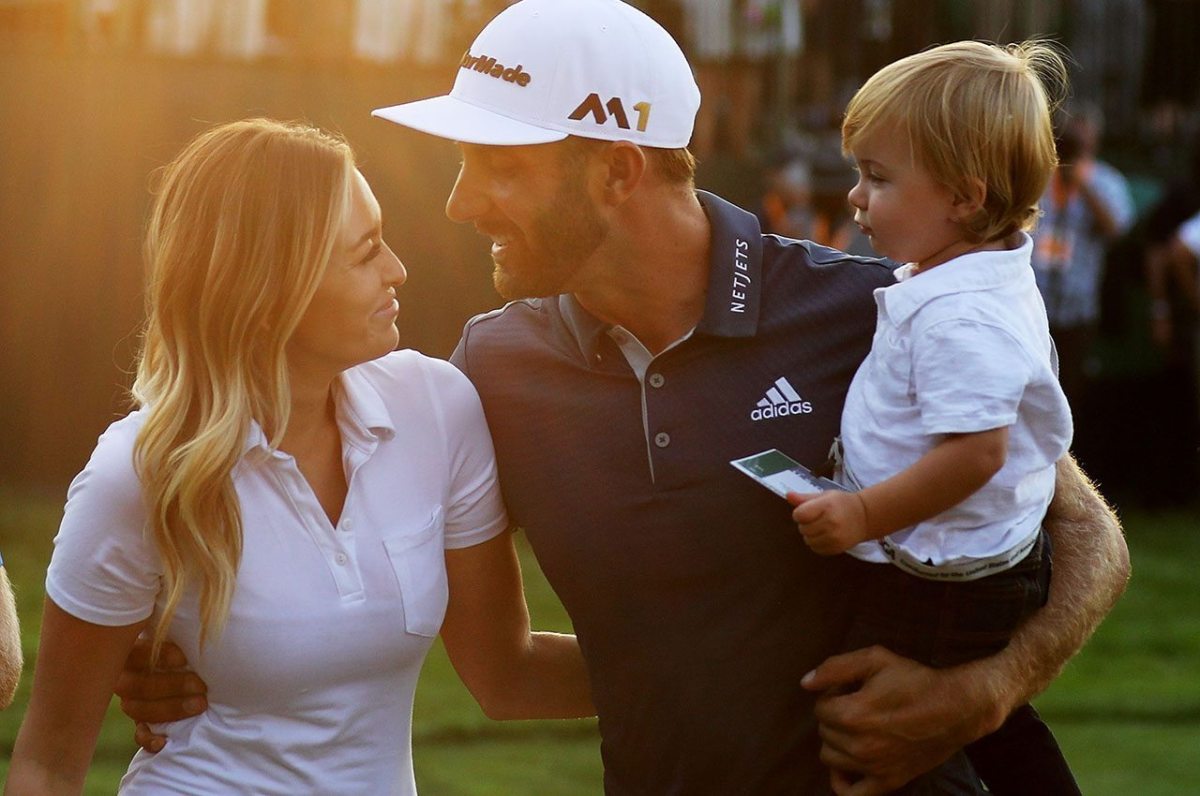 OAKMONT, PA - JUNE 19: Dustin Johnson of the United States celebrates with partner Paulina Gretzky and son Tatum after winning the U.S. Open at Oakmont Country Club on June 19, 2016 in Oakmont, Pennsylvania. (Photo by David Cannon/Getty Images)