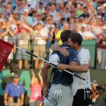 OAKMONT, PA - JUNE 19: Dustin Johnson of the United States celebrates with caddie Austin Johnson after winning the final round of the U.S. Open at Oakmont Country Club on June 19, 2016 in Oakmont, Pennsylvania. (Photo by Sam Greenwood/Getty Images)