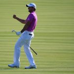OAKMONT, PA - JUNE 19: Jason Day of Australia celebrates after his birdie putt on the 12th hole during the final round of the U.S. Open at Oakmont Country Club on June 19, 2016 in Oakmont, Pennsylvania. (Photo by Rob Carr/Getty Images)