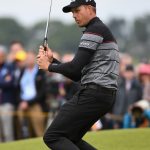 Henrik Stenson reacts on the 5th green during the final round of the British Open. (Getty Images)