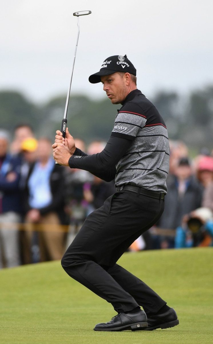 Henrik Stenson reacts on the 5th green during the final round of the British Open. (Getty Images)