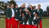 LOS ANGELES, CA - SEPTEMBER 10: (top then bottom row left to right) Team captain John "Spider" Miller, Maverick McNealy, Will Zalatoris, Stewart Hagestad, Norman Xiong, Cameron Champ, Braden Thornberry, Doc Redman, Collin Morikawa, Scottie Scheffler, and Doug Ghim pose with the Walker Cup Trophy after defeating the Great Britain and Ireland Team 19-7 at the 2017 Walker Cup on September 10, 2017 at the Los Angeles Country Club in Los Angeles, California. (Photo by Robert Laberge/Getty Images)