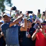 SAN DIEGO, CA - JTiger Woods plays a shot out of the rough on the 17th hole during the second round of the Farmers Insurance Open at Torrey Pines North. (Donald Miralle/Getty Images)ANUARY 26: Tiger Woods plays a shot out of the rough on the 17th hole during the second round of the Farmers Insurance Open at Torrey Pines North on January 26, 2018 in San Diego, California. (Photo by Donald Miralle/Getty Images)