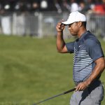 Tiger Woods exits the ninth hole after finishing the second round. (Stan Badz/PGA TOUR)