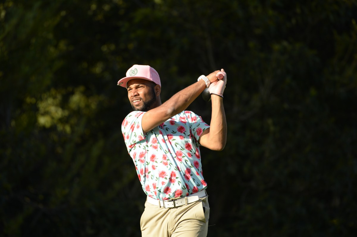 Wide receiver Golden Tate of the Detroit Lions will have a new coach this season. But this week was all about golf during the Genesis Open Pro-Am. (TGR Live/JD Cuban.)