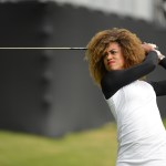 Long drive champ Troy Mullins shows off her swing during Genesis Pro-Am day at the 2018 Genesis Open at Riviera Country Club in Los Angeles. (TGR Live/JD Cuban.)