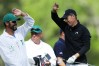 AUGUSTA, GA - APRIL 08: Jordan Spieth of the United States reacts on the 12th tee with caddie Michael Greller during the final round of the 2018 Masters Tournament at Augusta National Golf Club on April 8, 2018 in Augusta, Georgia. (Photo by David Cannon/Getty Images)
