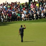 Tiger Woods waves to the Masters gallery on the 16. (Rob Schumacher-USA TODAY Sports)