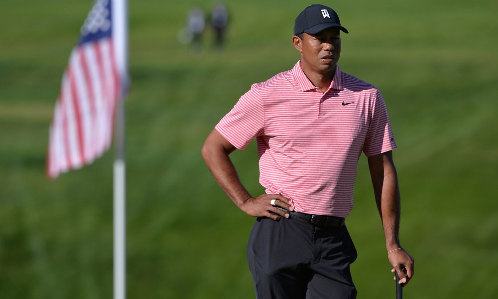 Jan 27, 2019; San Diego, CA, USA; Tiger Woods looks on from the 13th green during the final round of the Farmers Insurance Open golf tournament at Torrey Pines Municipal Golf Course - South Course. Mandatory Credit: Orlando Ramirez-USA TODAY Sports