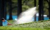 Patrick Reed plays a shot from a bunker on the second hole during the second round of the U.S. Open at Winged Foot Golf Club - West