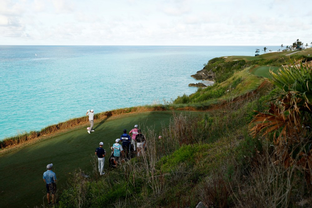 Tommy Gainey plays his shot from the 16th tee during the first round of the Bermuda Championship at Port Royal Golf Course on October 29, 2020 in Southampton, Bermuda