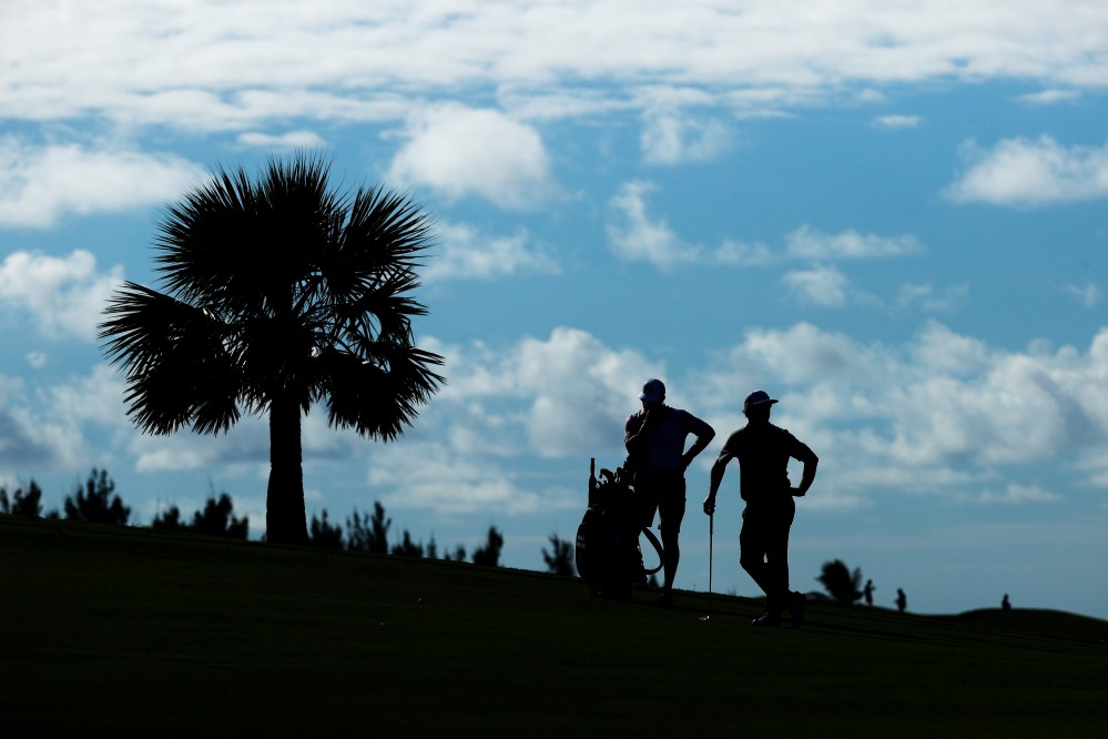 Charley Hoffman looks on from the ninth hole during the first round of the Bermuda Championship at Port Royal Golf Course on October 29, 2020 in Southampton, Bermuda