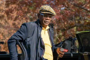 Samuel L. Jackson before The Match: Tiger vs Phil golf match at Shadow Creek Golf Course