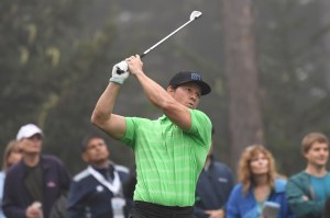 Mark Wahlberg hits his tee shot on the 12th hole during the second round of the AT&T Pebble Beach Pro-Am at Spyglass Hill Golf Course