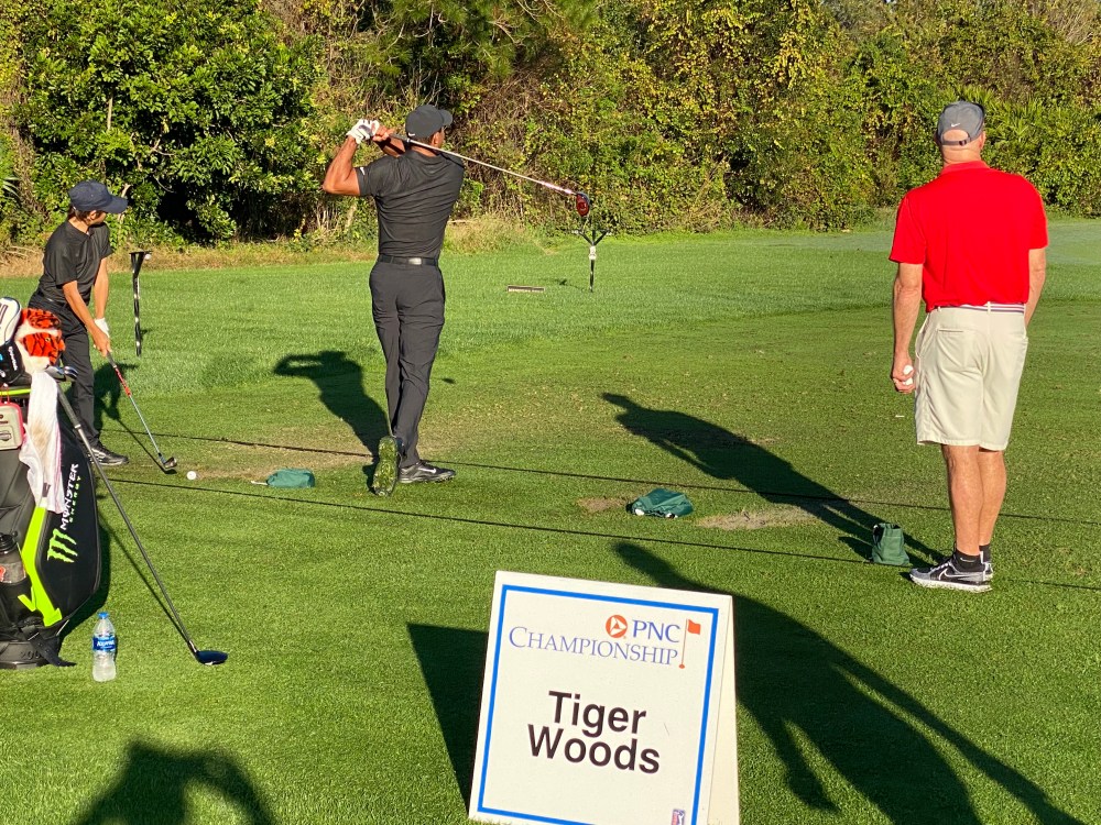 Tiger Woods and Charlie at 2021 PNC Championship