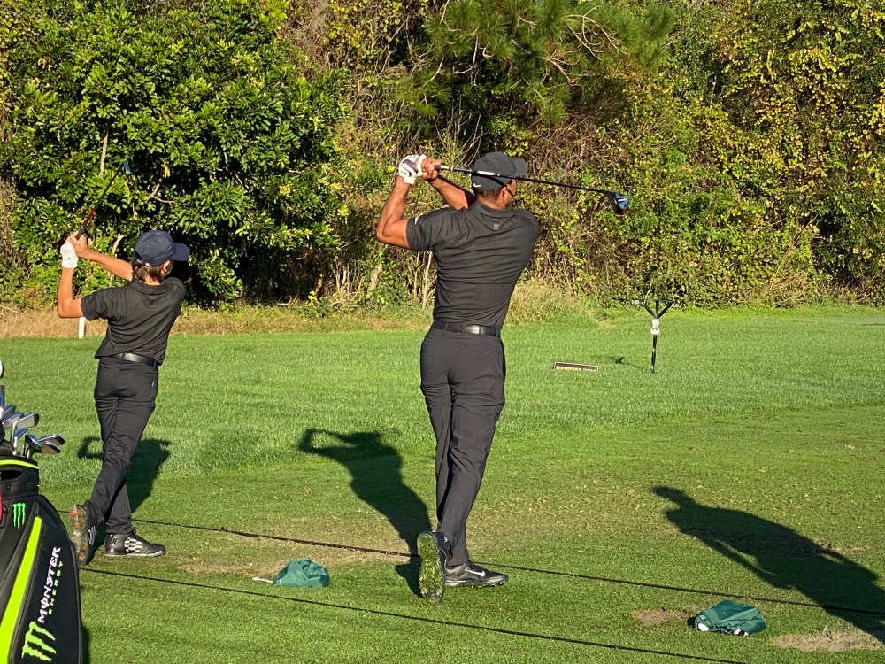 Tiger Woods and Charlie at 2021 PNC Championship