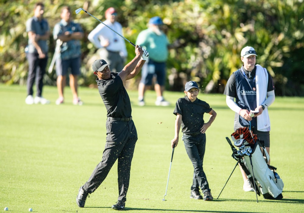 Tiger Woods and Charlie at 2021 PNC Championship