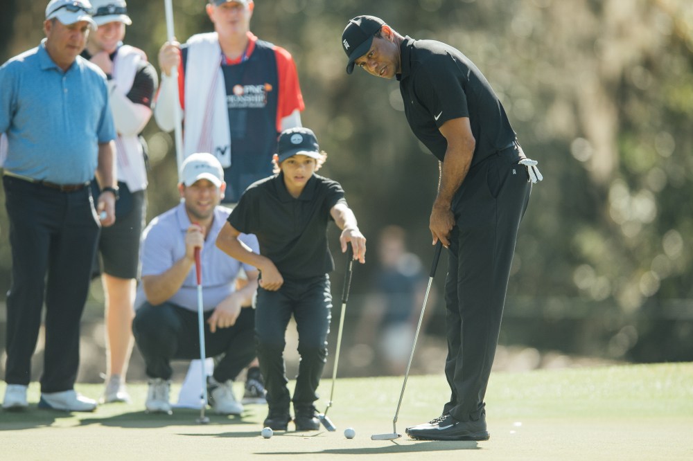 Tiger Woods and Charlie at 2021 PNC Championship