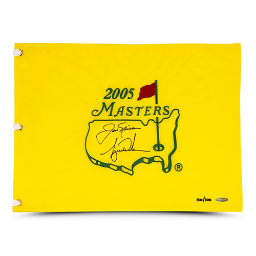 Tiger Woods and Jack Nicklaus dual signed pin flag