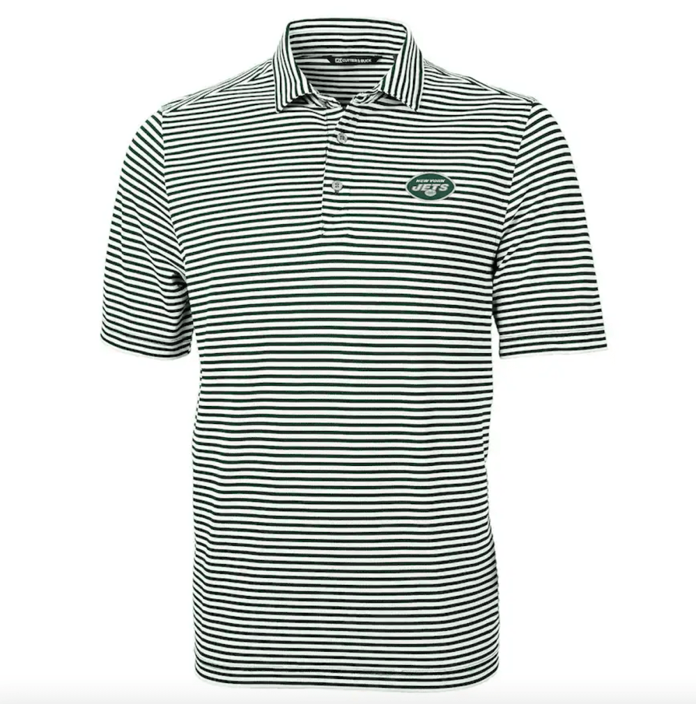 Cutter & Buck New York Jets Virtue Eco Pique Stripe Recycled Polo