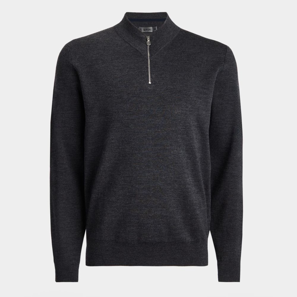 G/FORE Contrast V Neck Merino Wool Quarter Zip Sweater