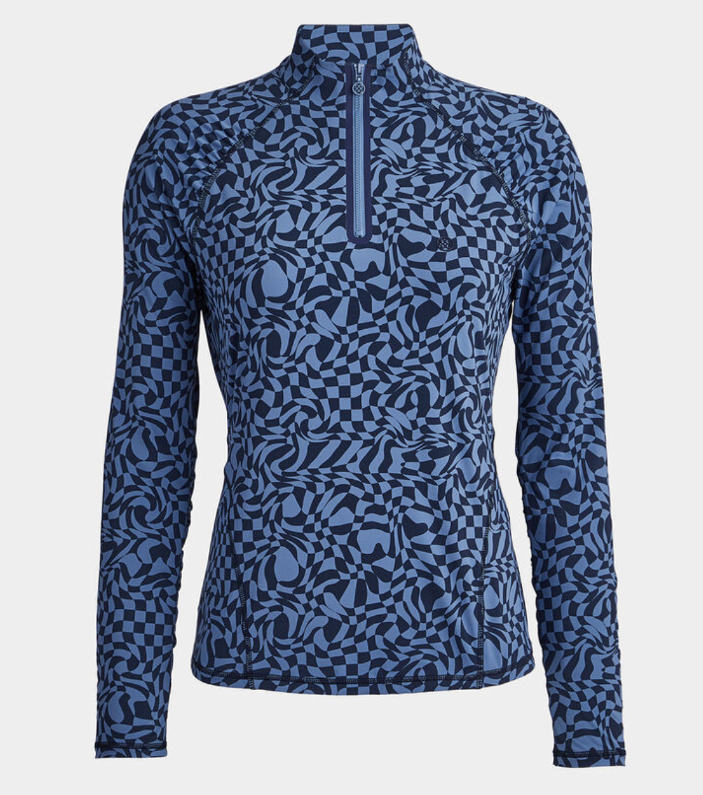 G/Fore Distorted Check Silky Tech Nylon Ruched Quarter ZIip Pullover